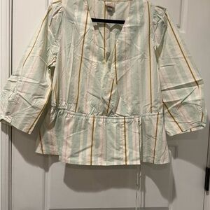 A New Day  Blouse in Mint and Yellow Stripes